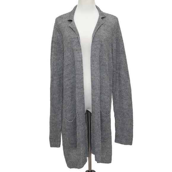 Eileen Fisher Long Gray Linen Notched Collar Cardigan Size Large - Picture 1 of 10
